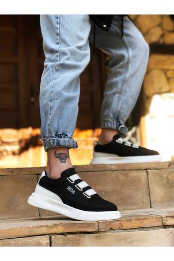BOUIS Men's Black and White Three-Stripe Comfort Sole Casual Soft Inner Lined Stylish Sneaker Sports Shoes