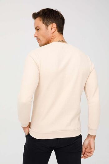 İgs Men's Beige Standard Crew Neck Knitwear Sweater