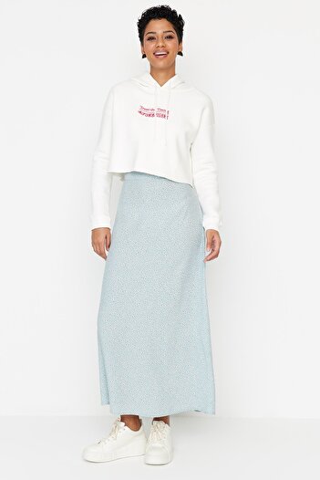 Trendyol Modest Νερό Πράσινη Φούστα με λουλούδια με μοτίβο ψηλής μέσης A-Line 100% παχύρρευστη υφασμένη φούστα TCTSS23EE00007