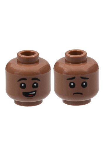 LEGO إكسسوار أصلي مخصص مجسم صغير رأس مزدوج الوجه بني متوسط رأس ذكر مبتسم