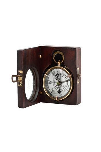 keyfimshop Χρήσιμη πυξίδα με μοτίβο στο επάνω μέρος με ορειχάλκινο ξύλινο κουτί