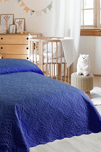 Örtüm Ivy Navy Blue Single Microfiber Quilted Bedspread