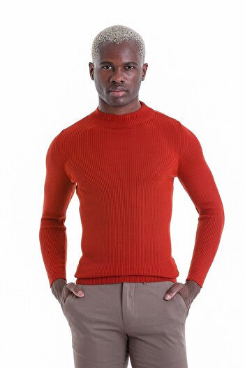 Hatemoğlu Помаранчевий Slim Fit з ребрами, напівкомір, вовняний светр