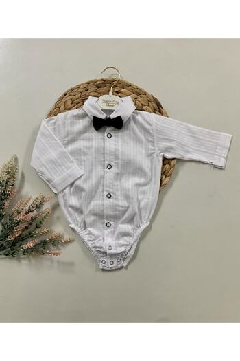 Petite Ponpon Baby Boy's Snap-On Shirt Trousers Bow Tie Set Children's Holiday