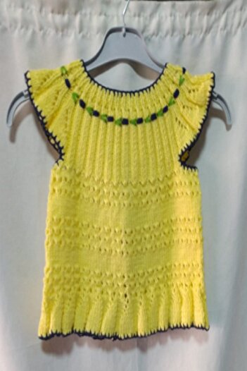 GÜZEL KAMAN Children's Hand Knitted Yellow Vest Crocheted in Skirts Robe Vest Girl