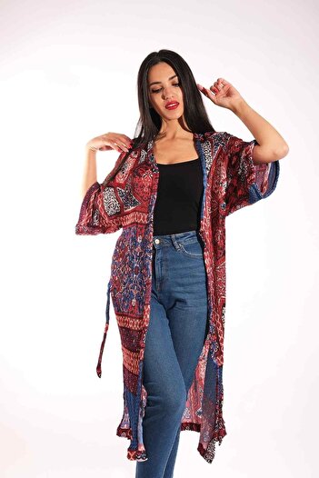 Blues Outlet Women's Patterned Kimono-Red