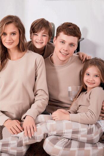 Pimody Family Concept Μπεζ κάτω καρό κοστούμι πιτζάμες Dad Son Fleece (Πατέρας γιος Πωλείται χωρίς) Arnetta 2305