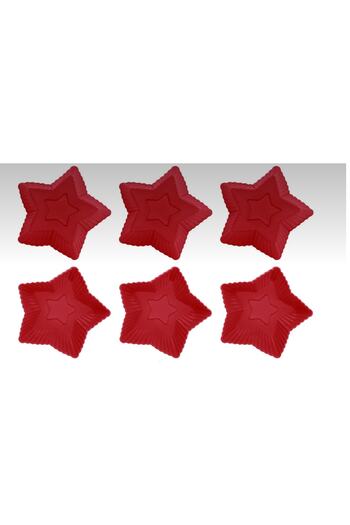 PİNK ROSE Bybirgül Red 12-Piece Silicone Mini Star Cake Mold, Muffin Mold, Cupcake Mold 12 Pieces