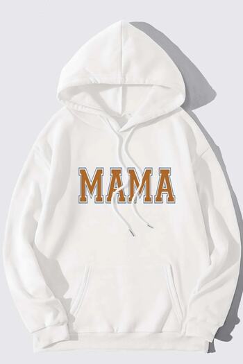 MODAGEN White Pregnant Mama Printed Oversize Hooded Sweatshirt