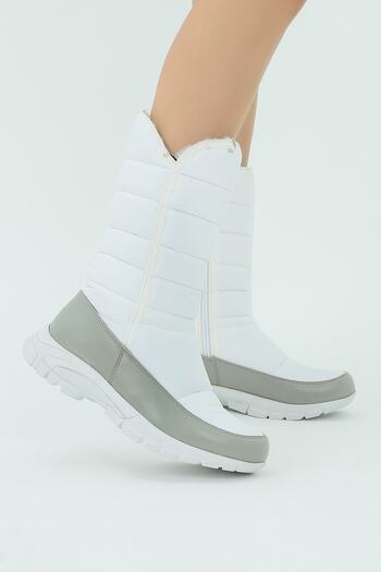 Efal Shoes Γυναικείες λευκές αδιάβροχες άνετες μακριές γούνινες μπότες χιονιού
