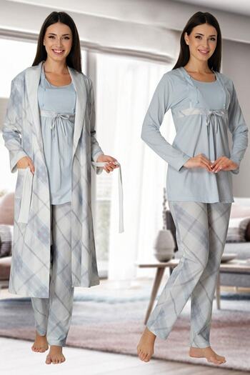 Effort Pijama Zerre Bebe Women's Blue Maternity Pajamas Set Dressing Gown