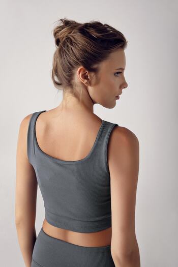 Artış Thick Strap Crop Top Ribbed Sports Bustier C02