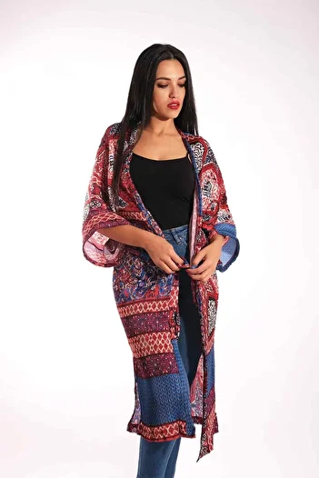 Blues Outlet Women's Patterned Kimono-Red