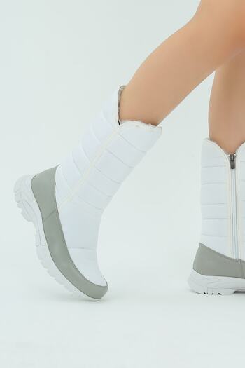 Efal Shoes Γυναικείες λευκές αδιάβροχες άνετες μακριές γούνινες μπότες χιονιού