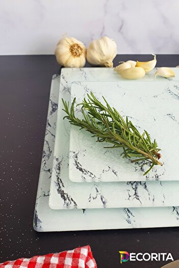 Decorita Set of 3 White Marble Look| Glass Cutting Board - Glass Cutting Table