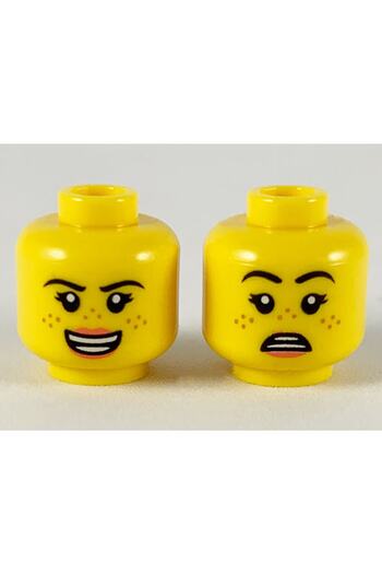 LEGO الإكسسوار الأصلي شخصية صغيرة مخصصة شخصية صغيرة وجه مزدوج غامض مبتسم خائف رأس أصفر للمرأة