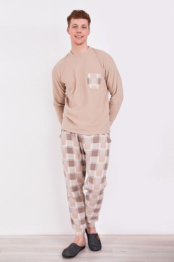 Pimody Family Concept Μπεζ κάτω καρό κοστούμι πιτζάμες Dad Son Fleece (Πατέρας γιος Πωλείται χωρίς) Arnetta 2305