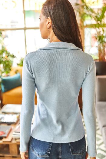 Olalook Γυναικεία Baby Blue Polo Γιακάς Καμισολ Μπλούζα BLZ-19002028