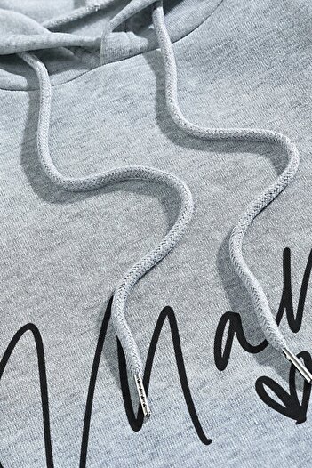 MODAGEN Gray Pregnant Mama Printed Oversize Hooded Sweatshirt