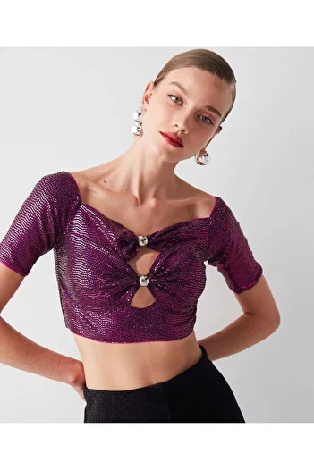 İpekyol Crop-Bluse mit Metallaccessoires