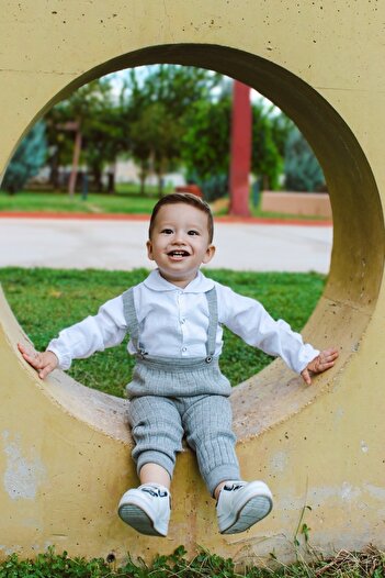 Asya Bebe Suspended Buttoned Baby Kids Knitwear Tights Salopet Gray