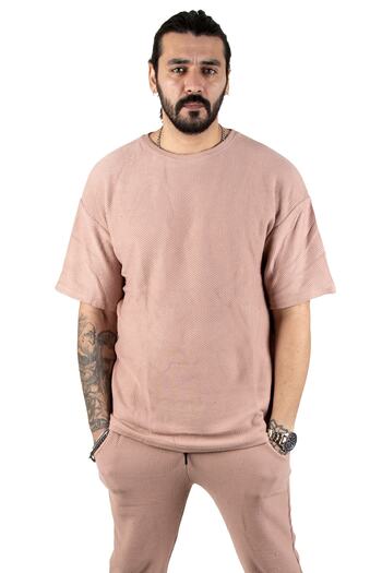 DeepSEA Ανδρικό ύφασμα Dusty Rose Waffle New Season Crew Neck Σετ φόρμας 2 τεμαχίων 2303143
