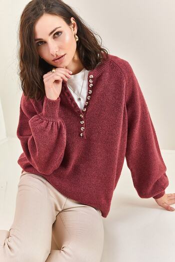 Bianco Lucci Women's Buttonhole Turtleneck Knitwear Sweater