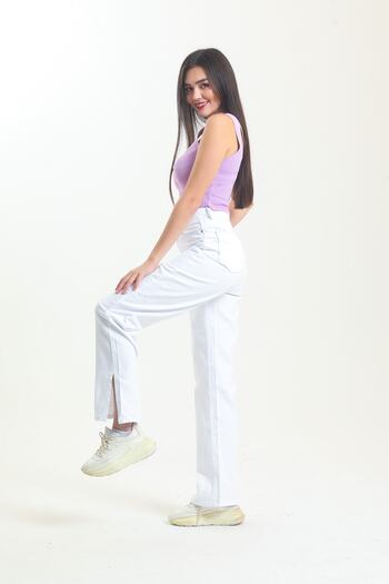 SHEVEGA White Leg Slit Wide Leg Jeans Wide Leg Jeans
