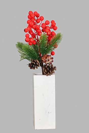 Yapay Çiçek Deposu Single New Year Flower Branch in Vase 40 Cm