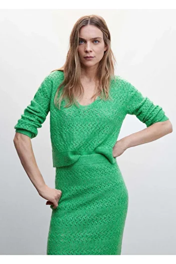 MANGO Woman Openwork Knitted Skirt
