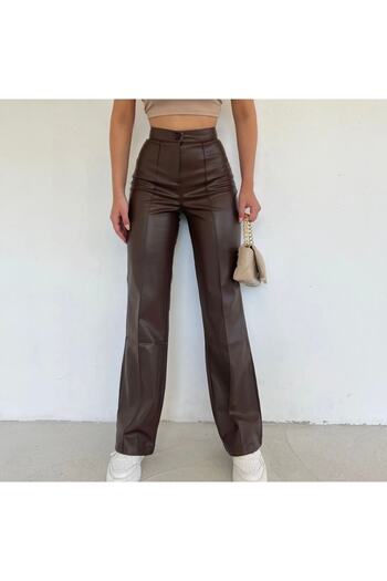 ZF BUTİK Çımalı Palazzo Leather Trousers