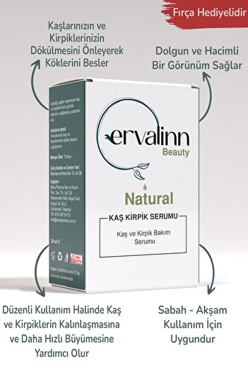 Ervalinn Natural Eyebrow Eyelash Serum Anti-Shedding Nourishing Lengthening Strengthener 20ml Lip Balm Gift