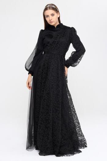 Asees Hijab Evening Dress Dream Tulle Glitter Printed Evening Dress