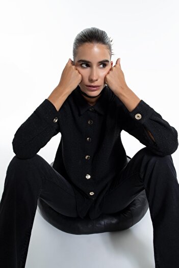 DeFacto Oversize Fit Shirt Collar Tweed Long Sleeve Shirt