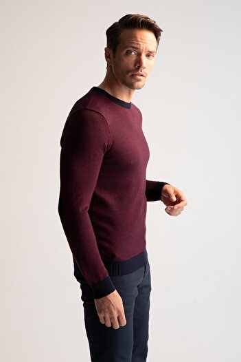 DeFacto Slim Fit Bisiklet Yaka Yamalı Kol Detaylı Triko Kazak