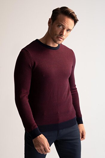 DeFacto Slim Fit Bisiklet Yaka Yamalı Kol Detaylı Triko Kazak