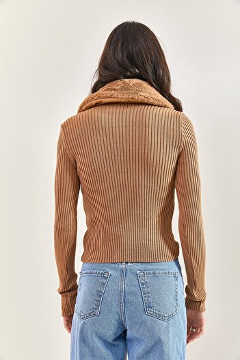 Bianco Lucci Women's Fur Collar Knitwear Sweater