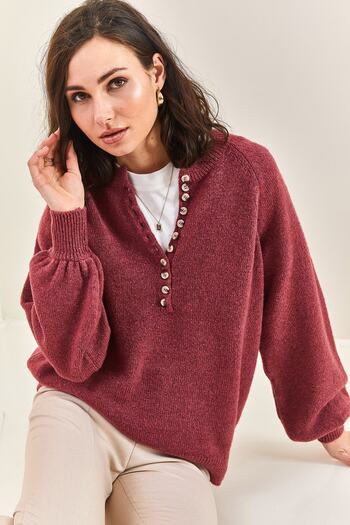 Bianco Lucci Women's Buttonhole Turtleneck Knitwear Sweater