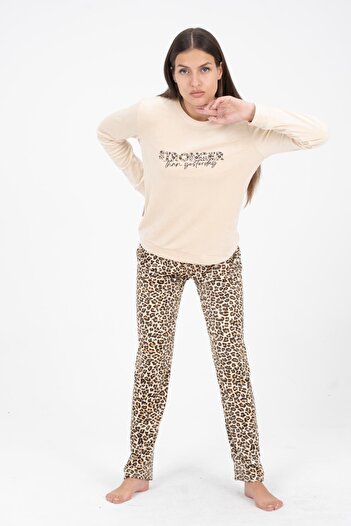 DOFİ Kadın Leopar Desenli Süper Soft Pijama Takımı