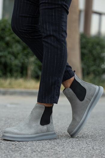BOUIS Men's Smoked Genuine Leather Plain Nubuck Transparent Non-Slip Sole Boots Durable Comfortable Winter Chelsea Boots