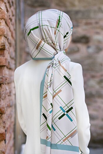 Vissona Γυναικείο Luxury Medina Silk Shawl Beige - Emerald Green