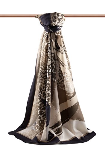 Vissona Women's Luxury Medina Silk Shawl Beige - Black