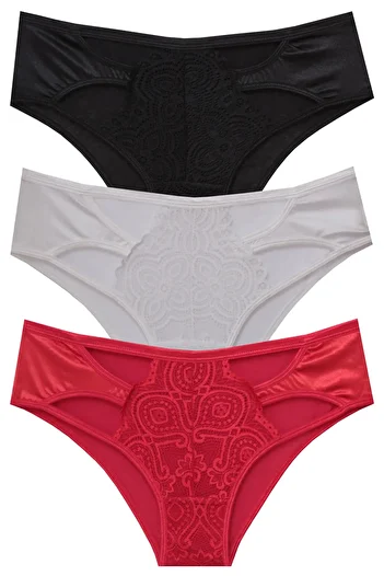 papatya lingerie Chiloți cu detalii din dantelă neagră din 3 piese