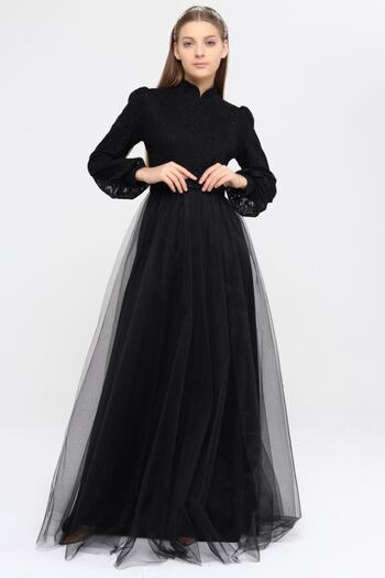 Asees Hijab Evening Dress Dream Tulle Lace Stone Printed Evening Dress