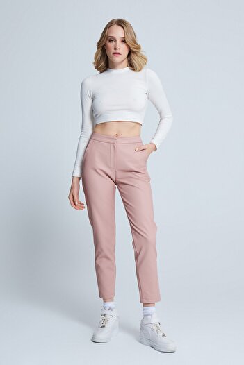 BERFUĞ KIRAN Leather Women's Trousers Powder