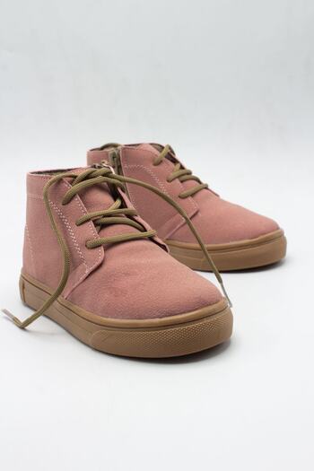 Moda Anna Lace-up Zippered Leather Baby Boots Powder Pink
