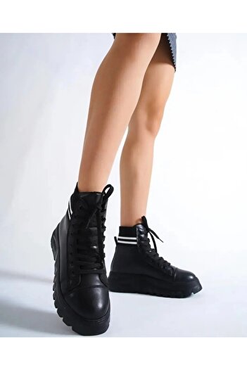 Afilli Women's Black White Thick Platform Sole Knitwear Sneaker Daily Comfortable Sports Winter Boots