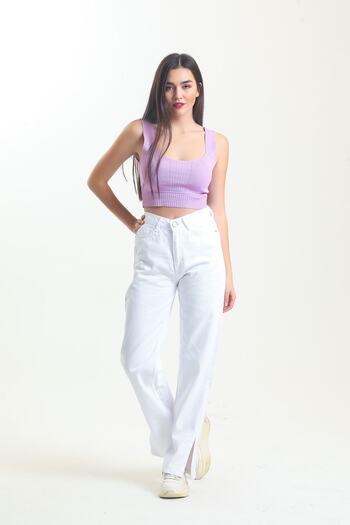 SHEVEGA White Leg Slit Wide Leg Jeans Wide Leg Jeans