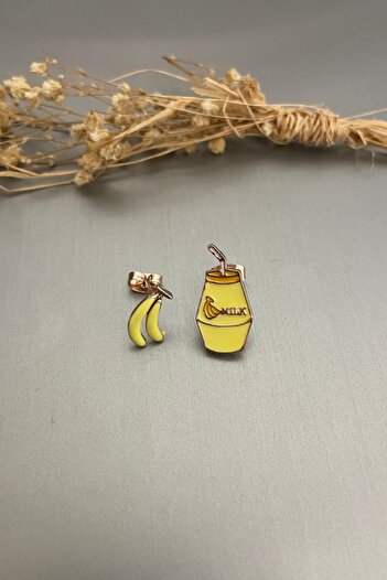 Jaida Moda Women's Yellow Color Banana and Milk Figured Nails Mini Earrings