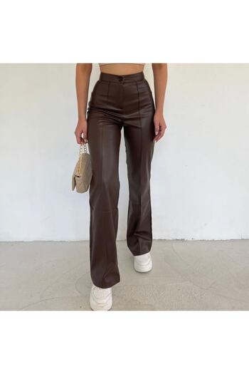 ZF BUTİK Çımalı Palazzo Leather Trousers